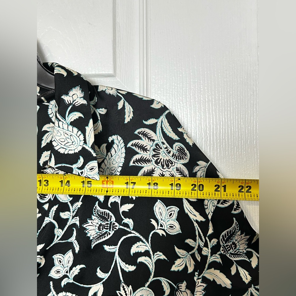 ZARA Floral Satin Effect Long Sleeve Shirt Dress Black White Size XL Fall Style - Picture 11 of 16